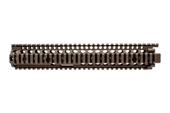 DDM4A1 quad rail is 12.25" equipped with the bolt up mounting system with flat dark earth anodized finish